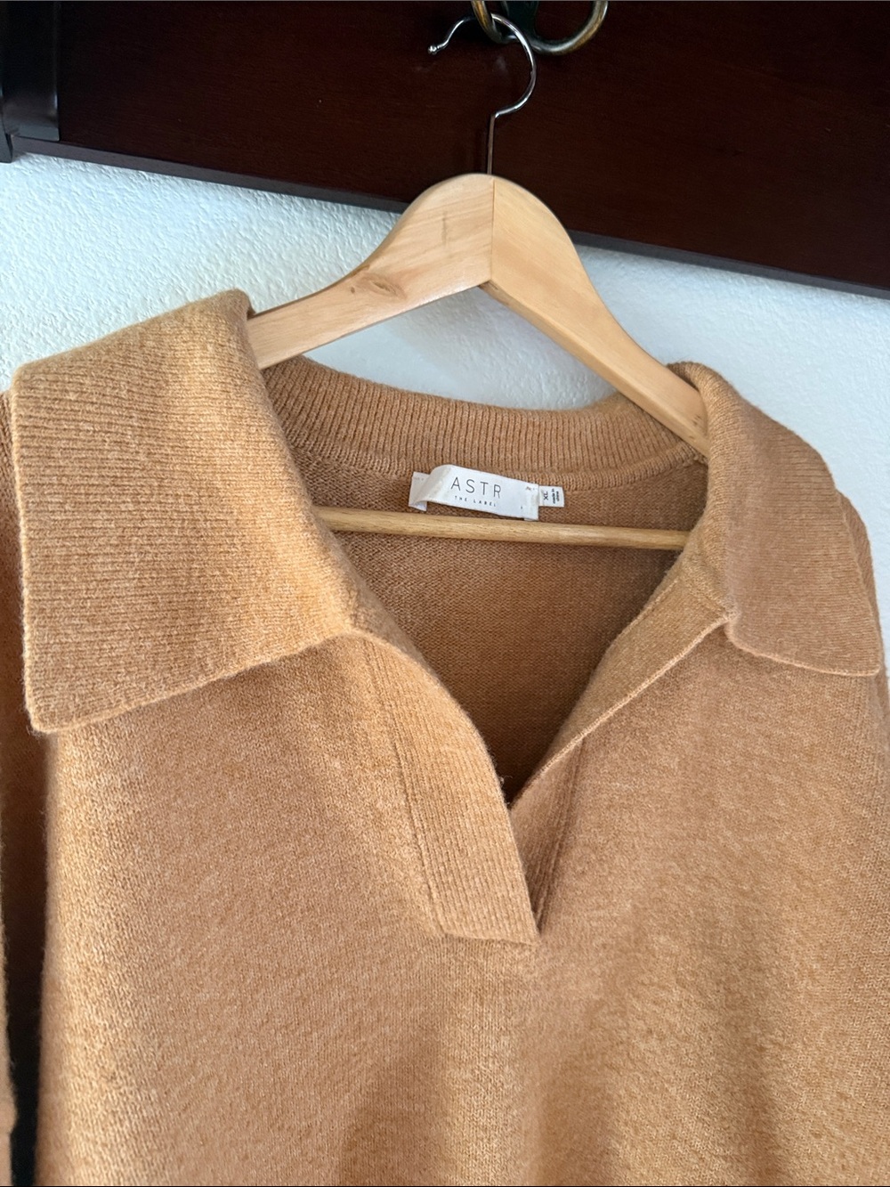 ASTR the Label Cropped Collared Polo Pullover Sweater, Camel, Size XL - Picture 3 of 7